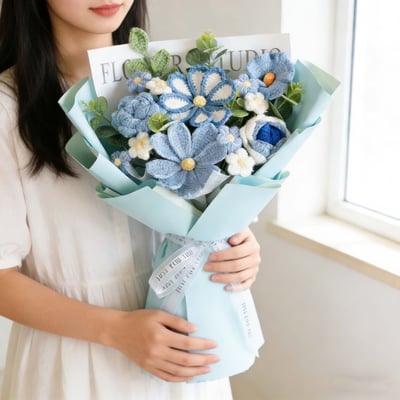 治愈系手作毛線花束 格桑玫瑰仿真花束 生日節慶送禮首選3