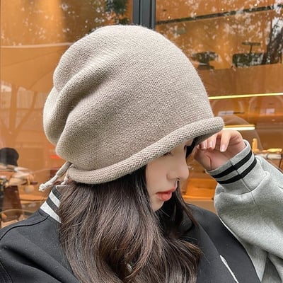 秋冬新款抽繩堆堆帽 溫柔百搭氣質款 可調節帽圍5