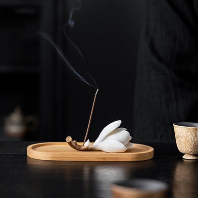 手工白玉蘭陶瓷香插 中式古風雅致線香底座2