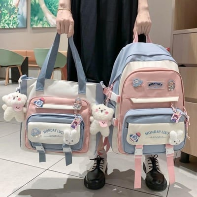 拼色系列 防潑水中小學生書包加補習袋8