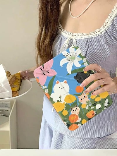 油畫貓 小貓與花朵油畫風iPad平板保護殼1