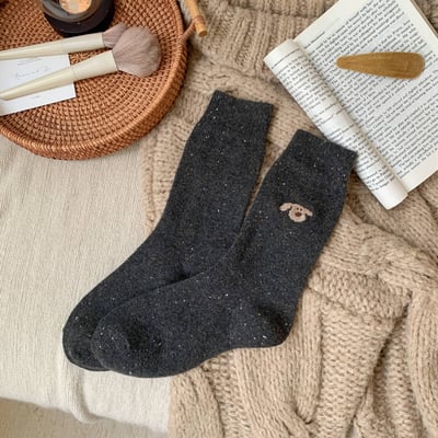 秋冬新款 韓系可愛小狗刺繡中筒襪5雙組4