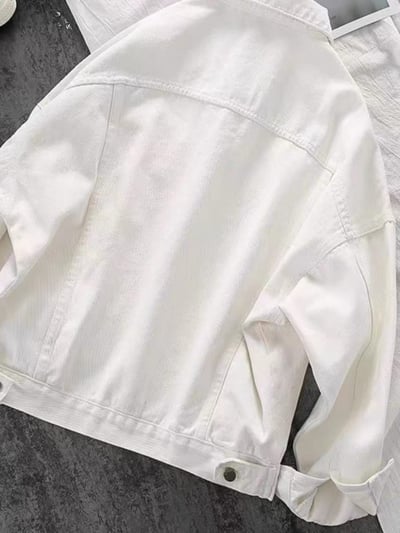 白色寬鬆bf風長袖牛仔外套3