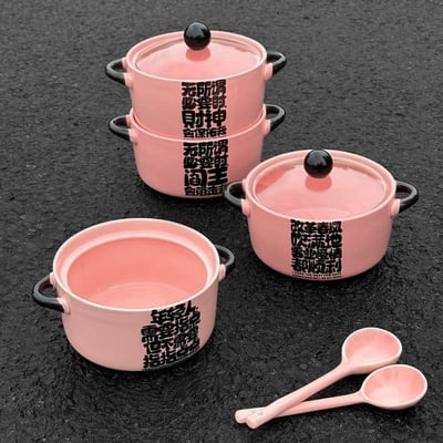 粉色創意文字陶瓷泡麵碗1