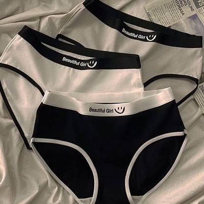 黑白拼色運動風 舒適腰圍中大女童三角內褲組1