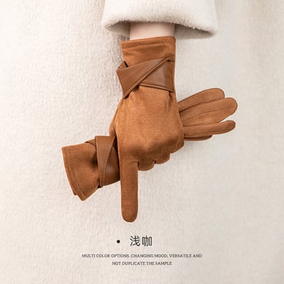外銷日韓冬季法式蝴蝶結麂皮絨手套 雙層加絨・優雅防寒不顯厚5