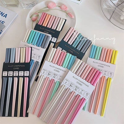 日式馬卡龍八角合金筷5雙組1