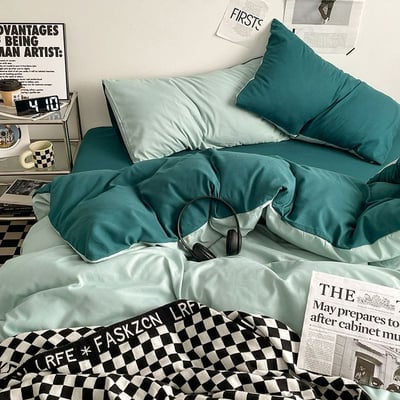 海鹽奶凍雙拼色 秋季新色系水洗棉四件床包組1