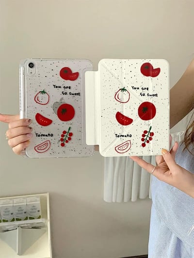 水果蕃茄 黑點水果插畫潑墨背板iPad平板保護套5
