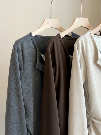 韓系慵懶條紋拼接假兩件長袖上衣10