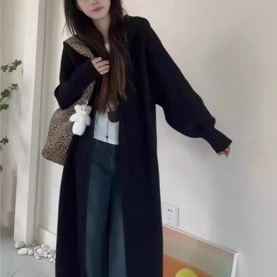 日系高級感連帽長版針織開衫 秋冬慵懶寬鬆顯瘦外套8