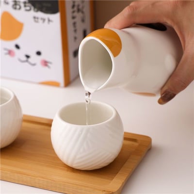 日系三花貓咪清酒套組 可愛陶瓷貓咪酒壺＋雙杯禮盒裝2