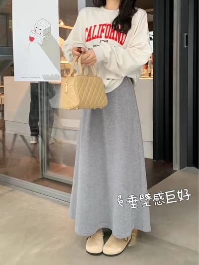 冬季溫柔風格加絨鬆緊帶長裙2