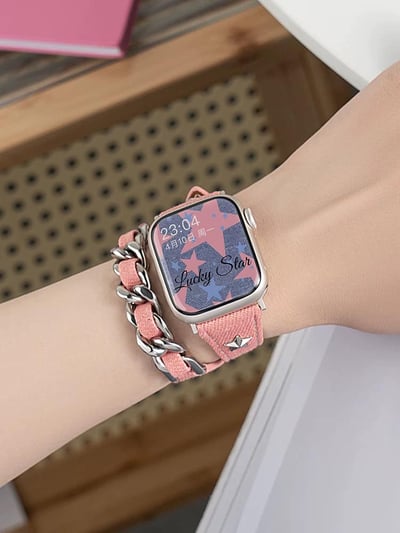 Y2K牛仔風雙圈設計時髦Apple watch錶帶5