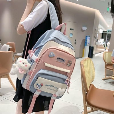 拼色系列 防潑水中小學生書包加補習袋6