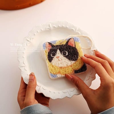 大頭貓 卡通大頭貓優質木漿棉洗碗海綿 299優惠免運組7