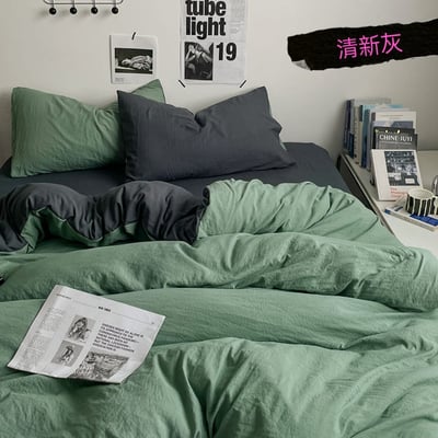 簡約雙拼色 秋季新色系水洗棉四件床包組10
