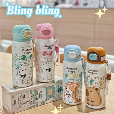 可愛萌寵保溫杯吸管直飲兩用設計1