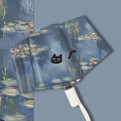 荷花小黑貓晴雨兩用自動雨傘1