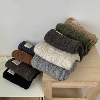 穿搭神器 韓系質感貼布標麻花羊毛圍巾1