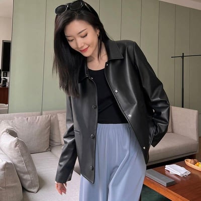 有大尺碼 優質韓版輕奢寬鬆皮衣外套6