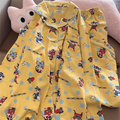 日系黃色系 卡通可愛小新睡衣套裝1