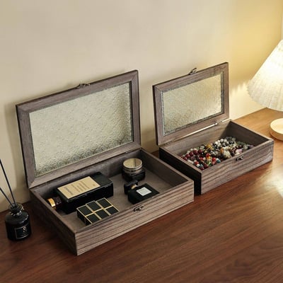 復古玻璃木質收納盒 多尺寸可選首飾水晶珠寶盒5