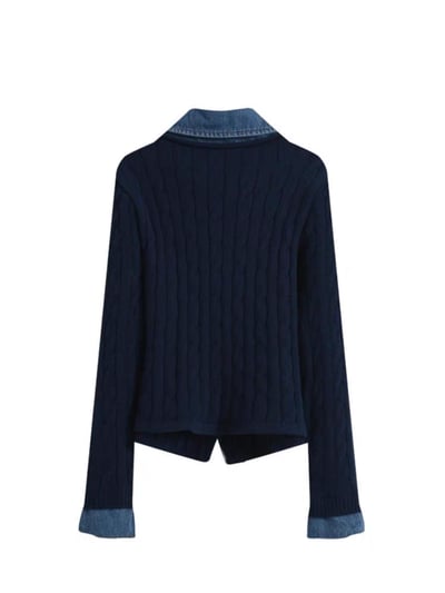 歐貨牛仔拼接針織衫 假兩件設計・秋冬高級氣質開襟上衣4