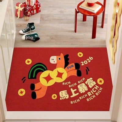 可愛小馬喜氣紅色入戶地墊4