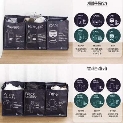 韓國藍色雙面多用途分類收納袋 3入組 90L大容量魔鬼氈拼接防水可折疊5