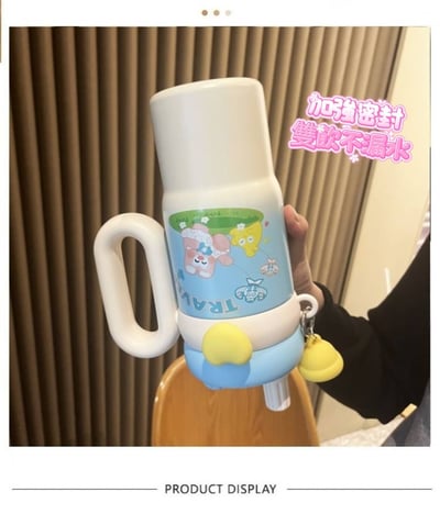 Ins風可愛兔卡通不鏽鋼保溫杯 超萌大容量帶手把吸管杯4