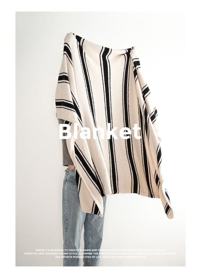 北歐風黑米條紋雙面半邊絨蓋毯1