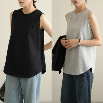 四季都可穿棉質中長版無袖背心2件組6