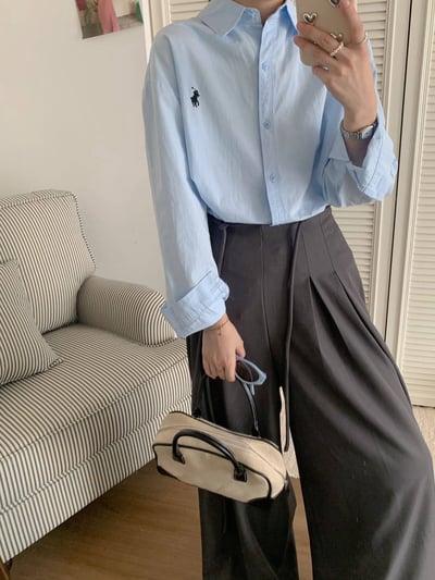 韓系法式小馬刺繡多色百搭長袖襯衫2