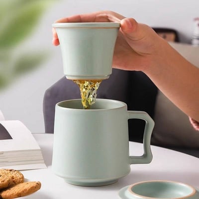 父親節送爸爸高質感茶杯 汝窯陶瓷馬克杯禮盒   辦公泡茶專用5
