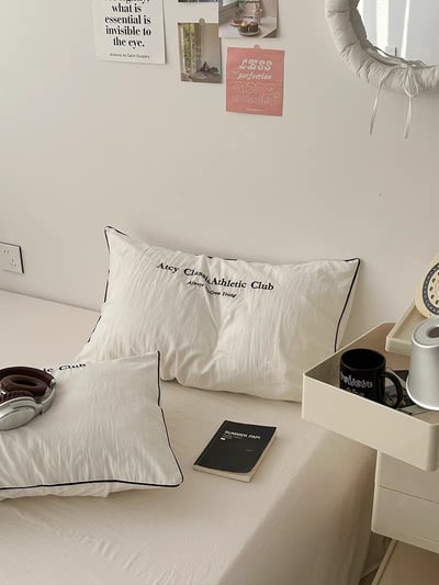水洗ins風簡約刺繡純色枕套組6