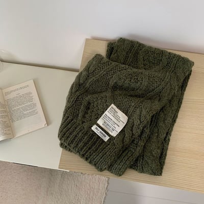 穿搭神器 韓系質感貼布標麻花羊毛圍巾3