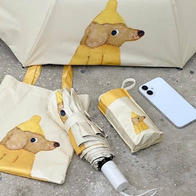 黃色的奶油系狗狗輕巧防曬折傘系列1