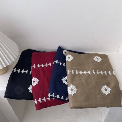 民族風茉莉花刺繡棉麻圍巾 防曬披肩兩用圍巾5