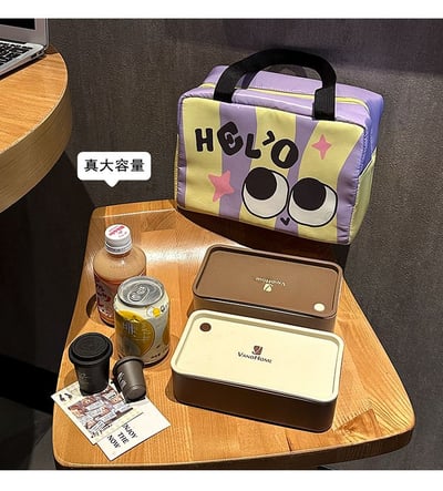 大眼睛撞色便當包 可愛保溫手提午餐袋2