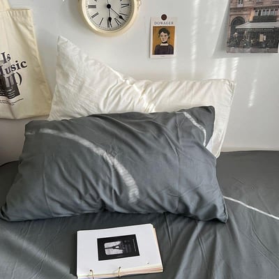 Ins風水洗棉 雙色AB版純色枕頭套一對裝3