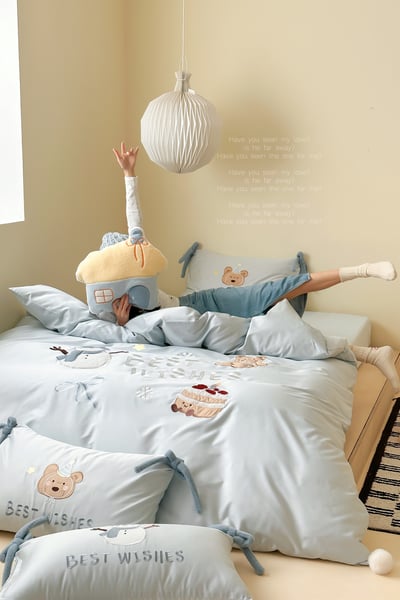 小清新藍色系卡通全棉四件套7