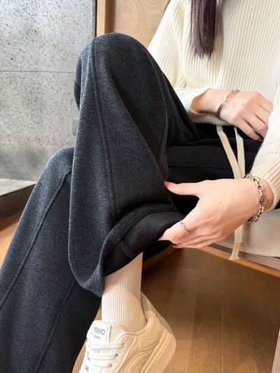 冬季人字紋內加絨毛呢褲2