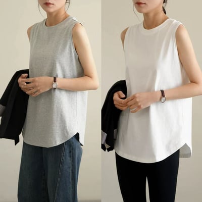 四季都可穿棉質中長版無袖背心2件組5