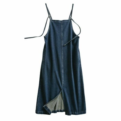 復古丹寧吊帶裙  開叉設計 夏季寬鬆舒適牛仔洋裝5