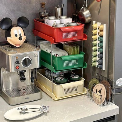 Ins風格多層桌面收納盒 廚房咖啡角整理神器專用抽屜式置物架2