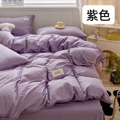 優質雙拼泡芙格 水洗棉四件套床包組2