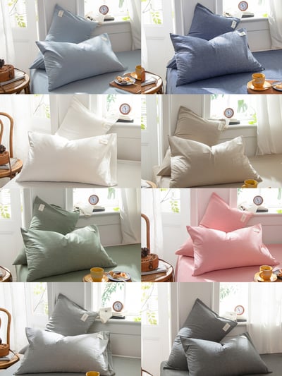 舒適全棉色織 純色水洗綿枕套一對組1