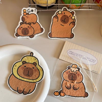 卡皮巴拉可愛木漿綿洗碗海綿組4入2