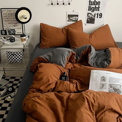 新色系水洗棉四件床包組 焦糖灰純色有單人款1